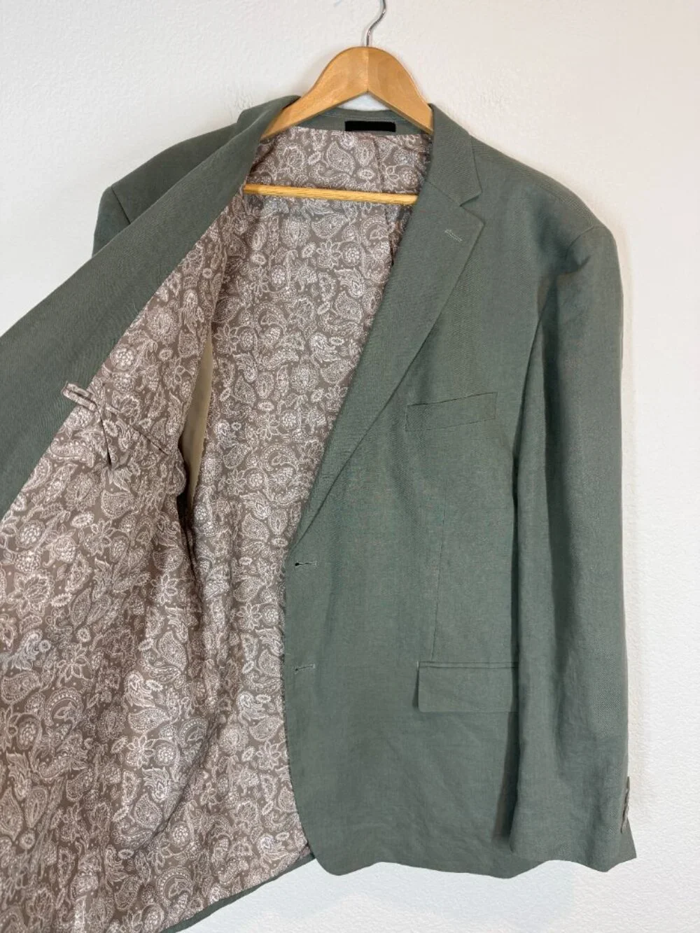 Lauren Ralph Lauren Linen Sport Coat Blazer Sage Green 50R Paisley Lined